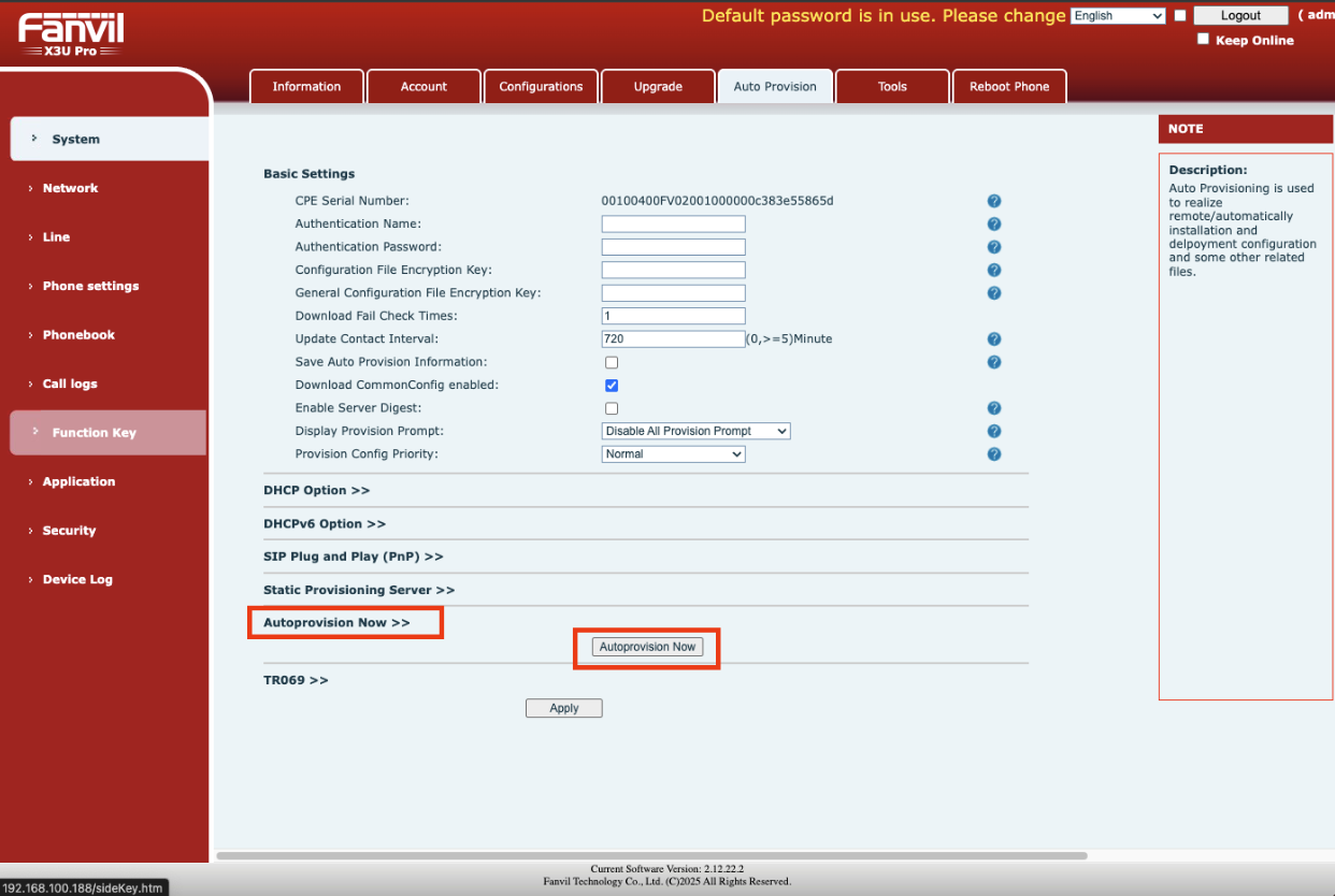 Auto-provision Fanvil IP Phone
